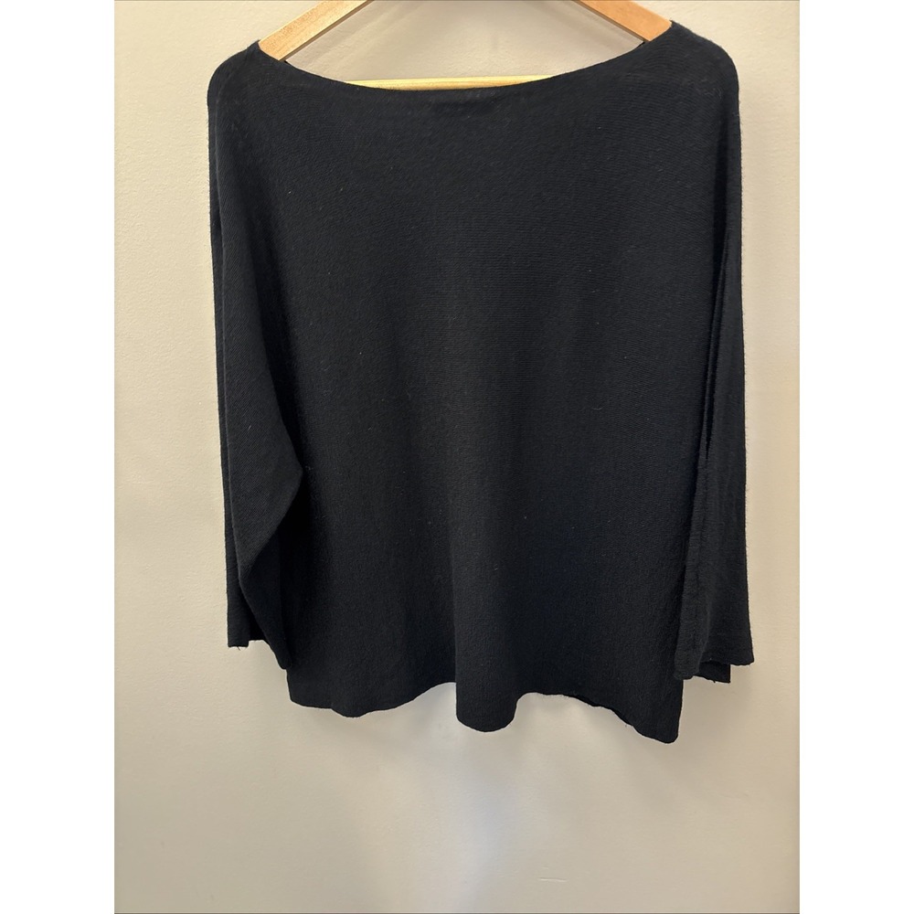 Eileen Fisher Merino Wool Black Scoop Neck M/L ?Pullover Sweater Cut Out Sleeve - Picture 11 of 14
